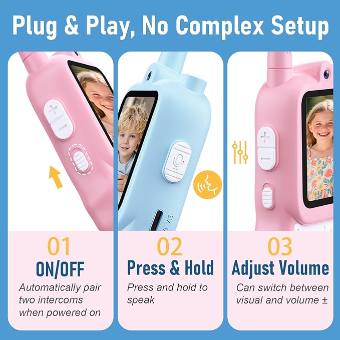 Lapare Kids Video Walkie Talkies, 2-Way Rechargeable Walkie Talkies with Screen, HD Real-time Video Outdoor Toys for Toddlers, for Girls 3 4 5 6 7 8+