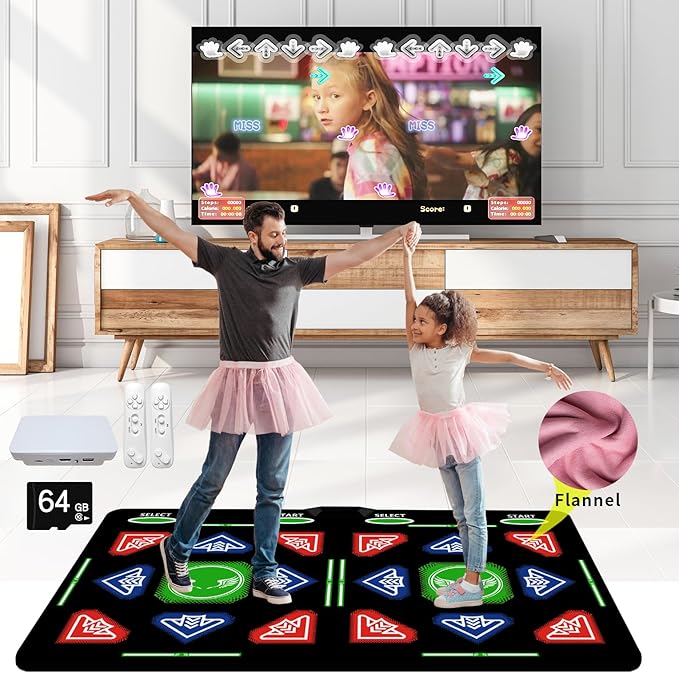 HDMI Musical Dance Mat for Kids & Family, 64GB Memory Card, 1000 Games, 885 Songs & 81 MTVs, Exercise Pad with Dance, Yoga, Running, Aerobics & Puzzle Modes, Soft Flannel Material