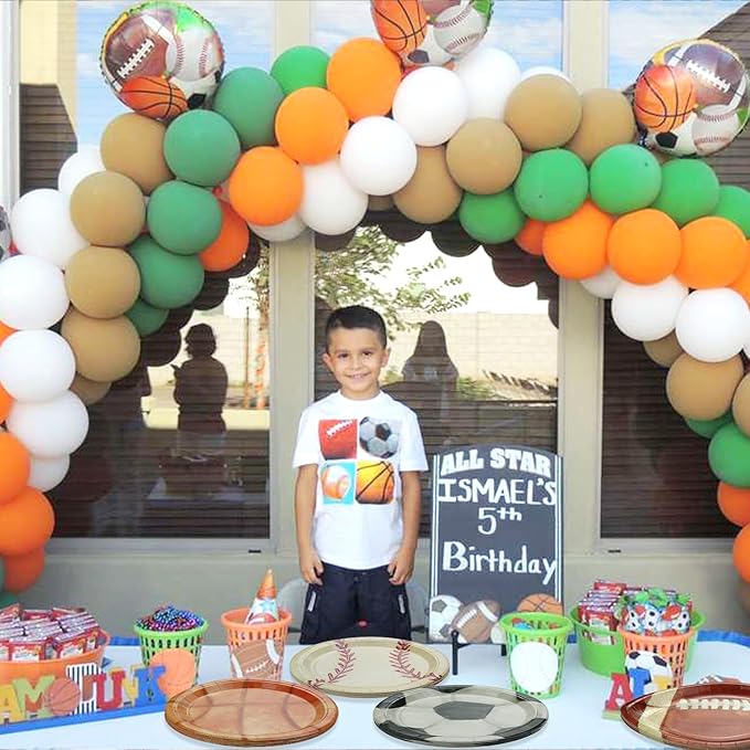 Sports Birthday Party Decorations 40Pcs Sports Party Plates Football Soccer Basketball Baseball Paper Plates for Sports Theme Party Supplies
