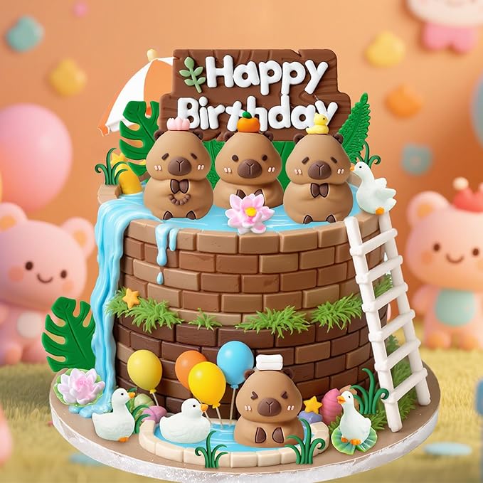 Knana 25Pcs Capybara Cake Toppers Capybara Figurine Birthday Cake Decorations with Duck Cake Topper for Capybara Baby Shower Birthday Party Supplies