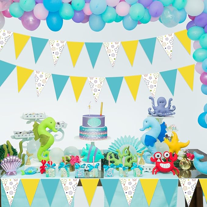Jetec 5 Pack 49 ft Cartoon Sponge Theme Pennant Banner, Triangle Flags Bunting Garland, Birthday Party Decorations, Baby Shower Supplies, Outdoor Indoor Cartoon Theme Banner Sponge Decor
