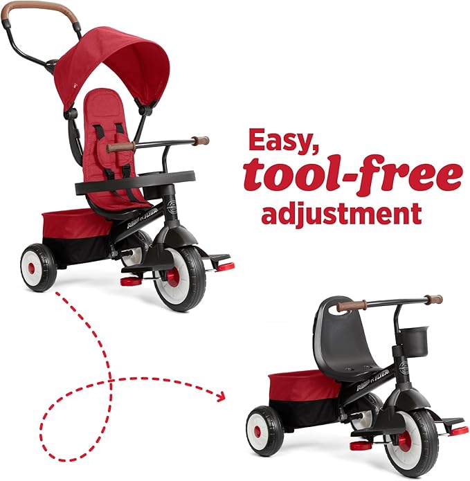 Radio Flyer City 4-in-1 Stroll 'N Trike, Red, for Riders 1-5 Years Old, 4 Riding Modes, 3 Point Harness with Comfort Pad, Parent Controlled Steering, Rear Storage, Stroller Tricycle for Toddlers