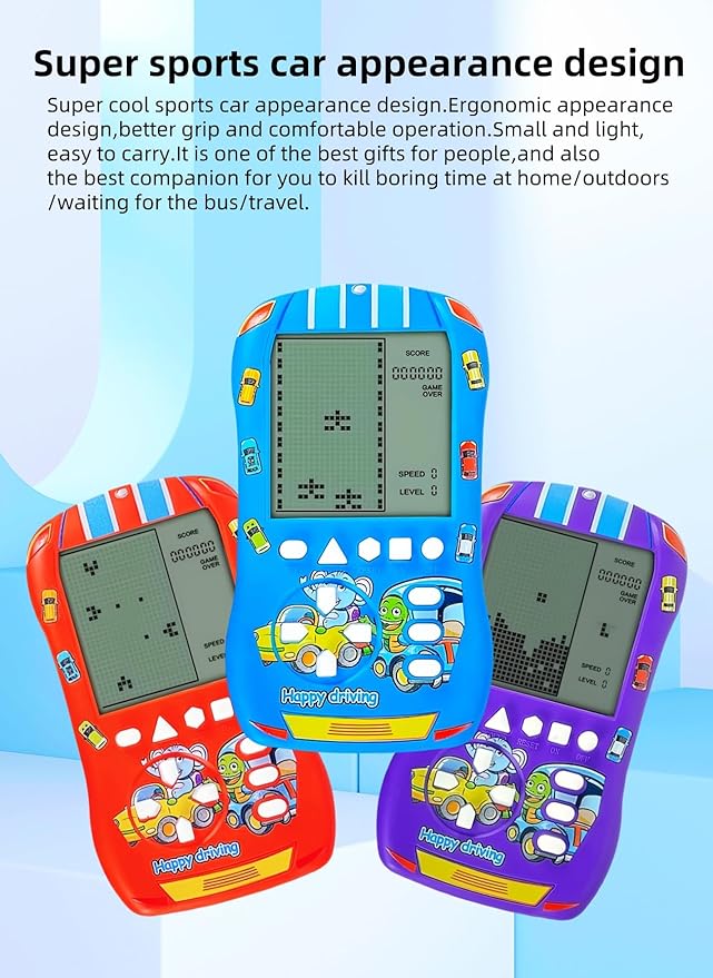 Sports Car Appearance Block Game Console Big Screen Built-in 23 Brick Games 824 Modes Adjustable Speed/Difficulty 70s/80s/90s Handheld Game Decice Kids/Teens/Birthdays (Red)