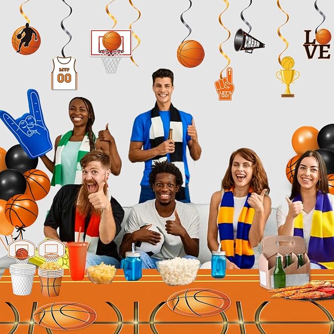 Oigco 4 Pack Sports Tablecloth, 54 x 108 Inch Soccer Baseball Basketball Football Table Covers for Boys Birthday Sports Themed Party Decorations