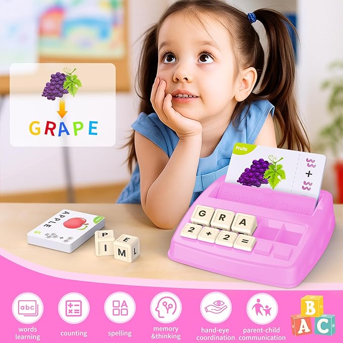 Educational Toys for Kids Ages 3-8, Matching Letter Spelling Game ABC Learning, Learning Toys for 4-7 Year Old Girls,Christmas Birthday Party Gifts for 3 4 5 6 7 8 Year Olds Girls Pink