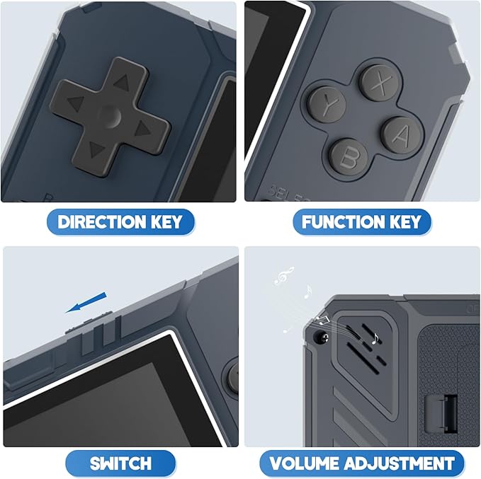 JKV Handheld Game Consoles - 520 Retro Classic Video Games, 1020mAh Rechargeable Battery 2.8" HD Screen, Portable Travel Games Mini Arcade Pocket Player, Support TV, Present for Kids & Adults (Blue)