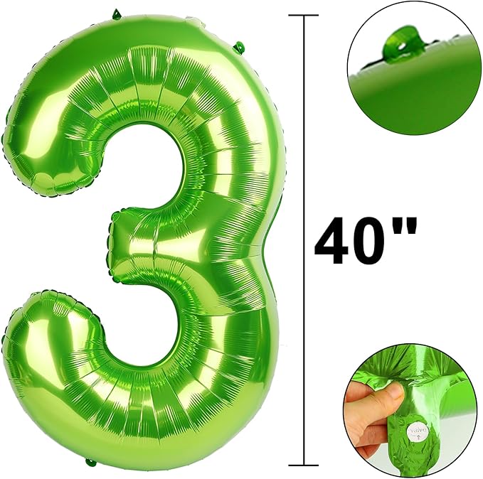 40 Inch Light Green Balloon Number 3 Balloon,Number Balloons Big Giant Jumbo Number 3 Foil Mylar Balloons for 13th Birthday Party Anniversary Events,Wedding Anniversary Party Decorations