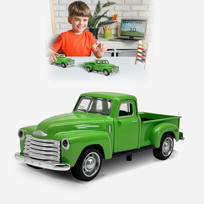 Little Green Truck Toy for Toddlers 2 3 4 5 6 7 8 Year Old Boys Girls,1:32 Alloy Toddlers Car Toy Driveable,Car Door Can Open,Toy Trucks for Kids Easter Christmas Birthday Gifts