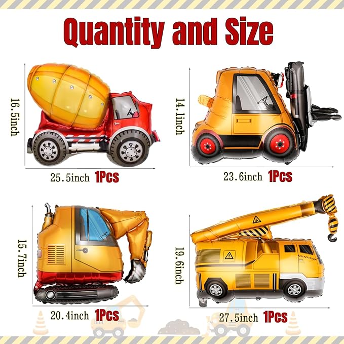 15pcs Construction Theme Birthday Party Decorations, Number 3 Large Construction Truck Traffic Cones Foil Balloon, 3rd Boy Birthday Party Decoration Supplies (3rd)