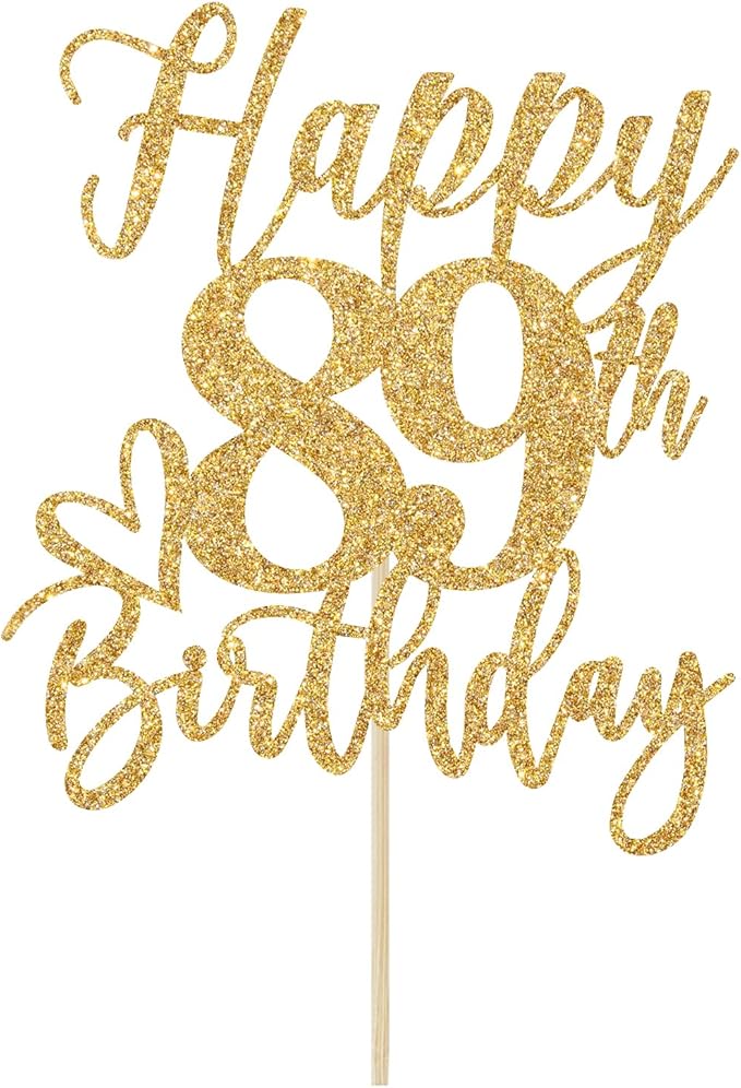 Happy 89th Birthday Cake Topper, 89th Birthday Decorations for Men/Women, Cheers to 89 Years, Hello 89, 89th Happy Birthday Party Supplies Gold Glitter