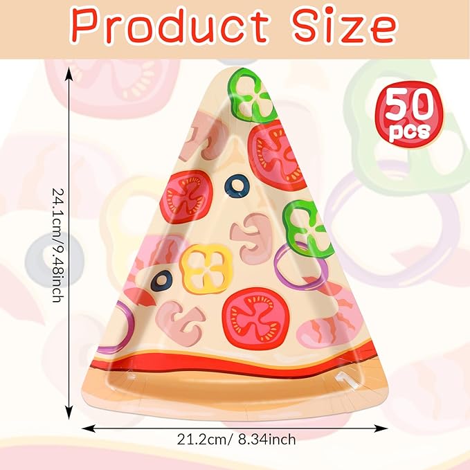 50Pcs Pizza Party Paper Plates Pizza Birthday Party Decorations Pizzas Tableware Dinnerware Set Italian Pizzas Dessert Plate for Birthday Baby Shower Parties Favor Supplies