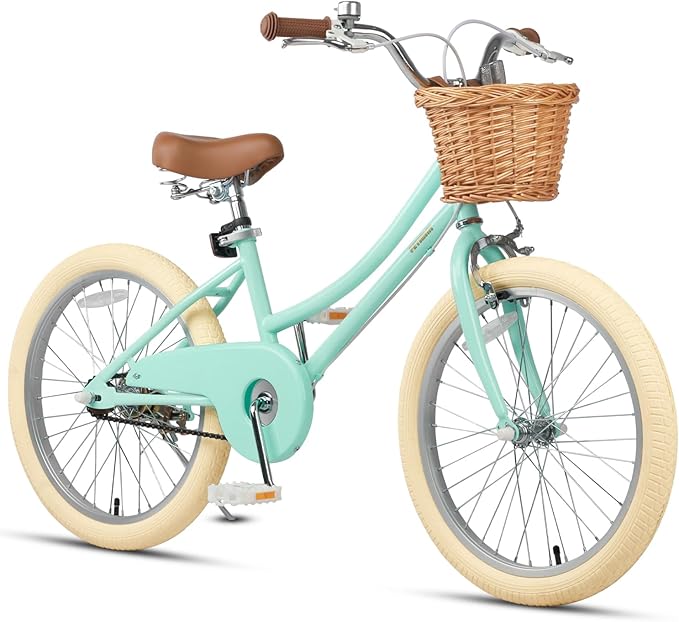 Petimini Vintage Kids Bike for Girls, 12–20 Inch Classic Bicycle with Wicker Basket & Bell, High Tensile Steel Frame, Training Wheels (12–18”), 85% Pre-Assembled, Retro Bike for Outdoor Riding