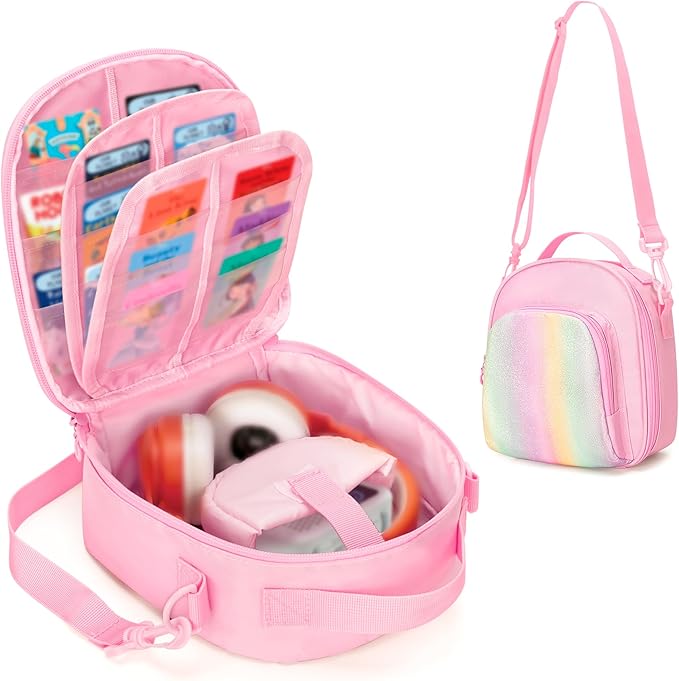 Carrying Case Compatible with Yoto Mini (2024 Edition), Card Holder Hold Up to 30 Cards, Travel Storage Bag for Audio Music Player & Headphone Accessories, Pink (Bag Only) Patented Design
