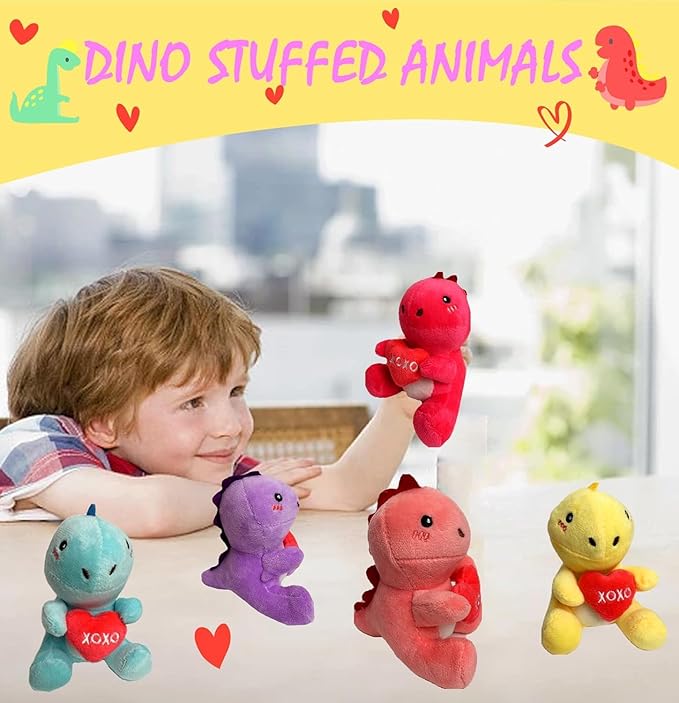 6PCS Cute Dinosaur with Red Heart Plush Toys,Dinosaur Stuffed Animals,Unique Gifts for Kids,Gift Exchange for Boys Girls Toddlers Class Classroom School Party Favor