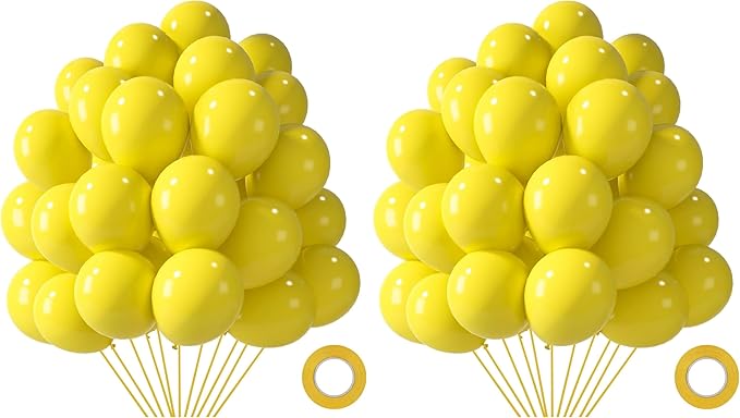 LovesTown 110PCS Latex Balloons, 12inch Party Balloons Arch with Ribbon for Birthday Baby Shower Wedding Party Decorations Yellow (Pack of 2)