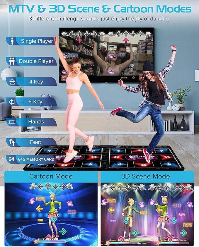 HDMI Musical Electronic Dance mat with a Camera,Including 1000 Games,81 Music Videos,a 64G Large Memory Card,650 Songs, for Single/Double Users, a Luxurious Gift for Girls and Boys
