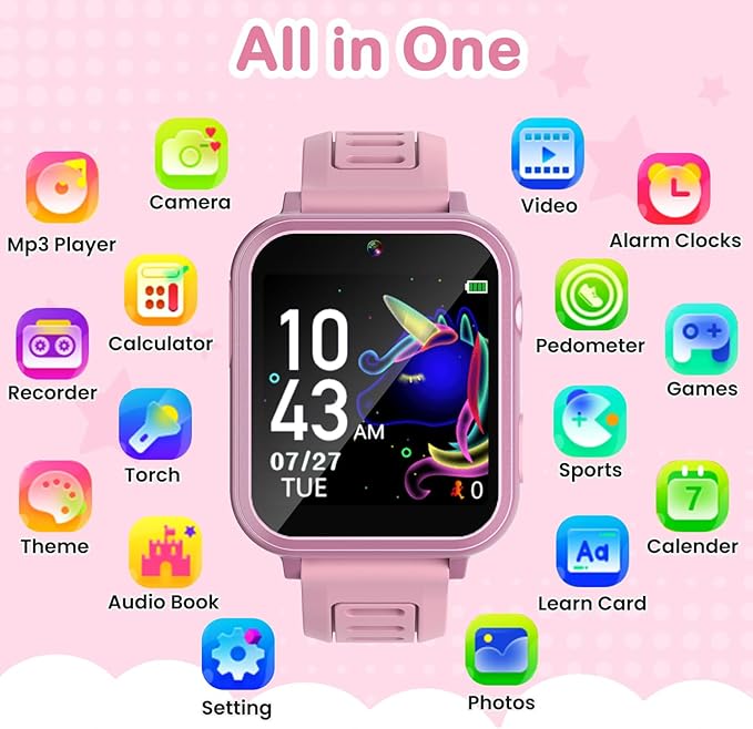 Cosjoype Smart Watch for Kids Age 4-12, 39 Games Touchscreen Girls Watch with Video Camera Music Player Pedometer Flashlight, Toys Christmas Birthday Gifts for Kids Age 5 6 7 8 9