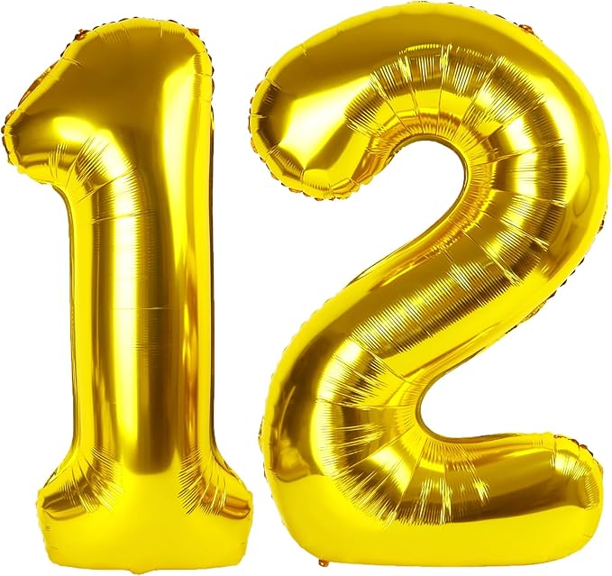 40 Inch Gold Balloon Number 12 Balloon,Jumbo Mylar Foil Helium Balloon for 12 Birthday Digital Balloons for Birthday Party,Wedding Anniversary Party Decorations