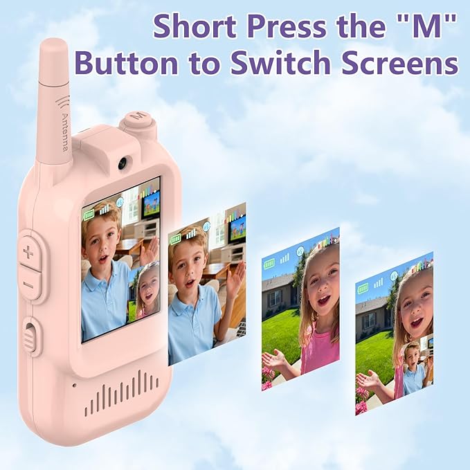 Video Walkie Talkies for Kids, 2 Pack Rechargeable Kids Walkie Talkies, Screen Display and Voice Changer, Indoor Outdoor for Boys and Girls, Age 3-12 (Blue & Pink)