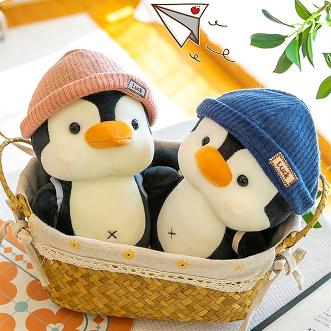 9 inches Penguin Stuffed Animals Soft Plush Cute Travel with Hat Backpack Doll for Boys Girls