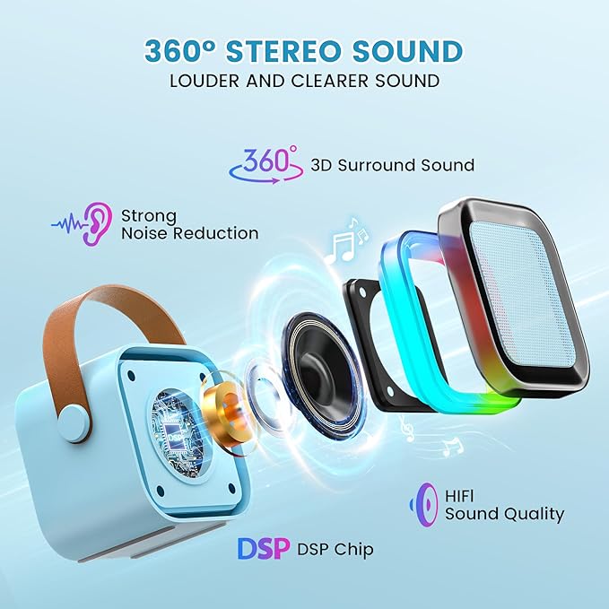 Mini Karaoke Machine for Kids,Portable Bluetooth Speaker with 2 Wireless Microphones,Toddler Music Player Toys,Easter Birthday Gifts for 3,4,5,6,7,8,9,10,11,12+Years Old Girls Boys