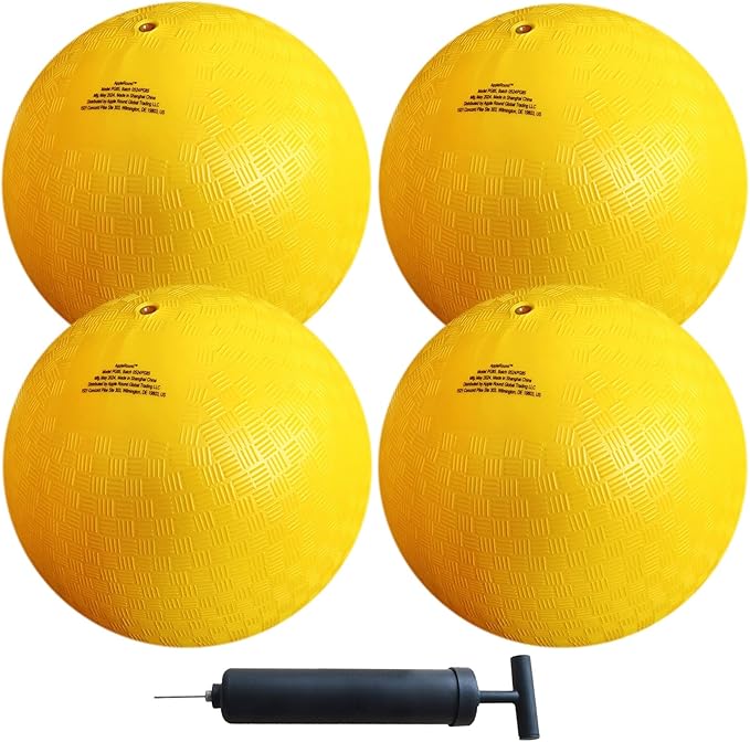 AppleRound 8.5-inch Dodgeball Playground Balls, Pack of 4 Balls with 1 Pump, Official Size for Dodge Ball, Handball, Camps and Schools