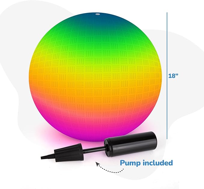 ArtCreativity Rainbow Playground Ball for Kids with Hand Pump, Bouncy 18 Inch Rubber Kick Ball for Backyard, Park & Beach Outdoor Fun, Beautiful Rainbow Colors, Durable Outdoor Toys for Boys & Girls