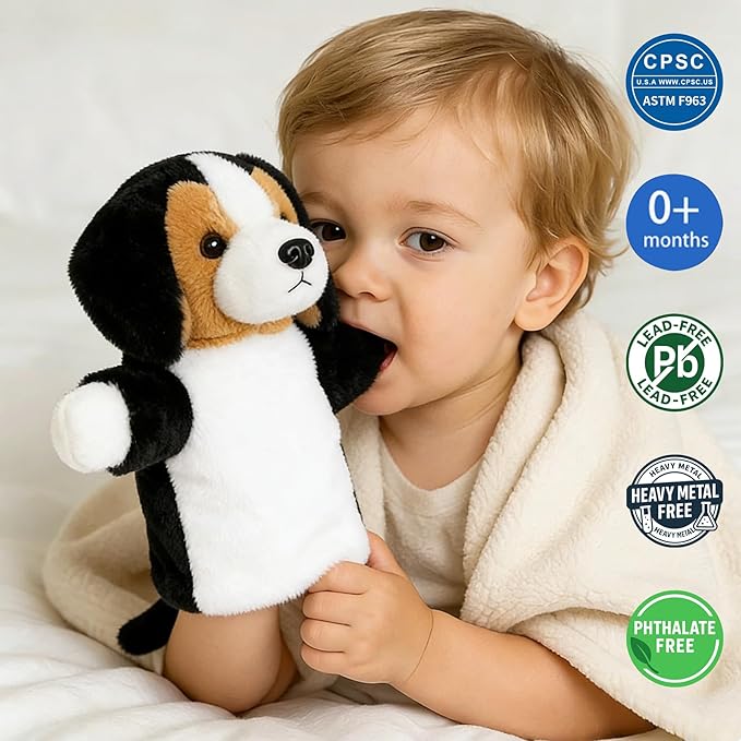 Hand Puppet for Kids Toddlers Plush Dog Won’t Shed Animal Toy for Role Play Storytelling Preschool Classroom Educational Birthday Beagle