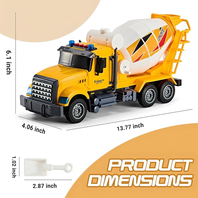 Large Cement Mixer Truck,Toys for 3 4 5 6 7 8 Year Old Boys, Lights and Sounds Truck Vehicles Toy for Kids Childs Toddlers Christmas Birthday Gift