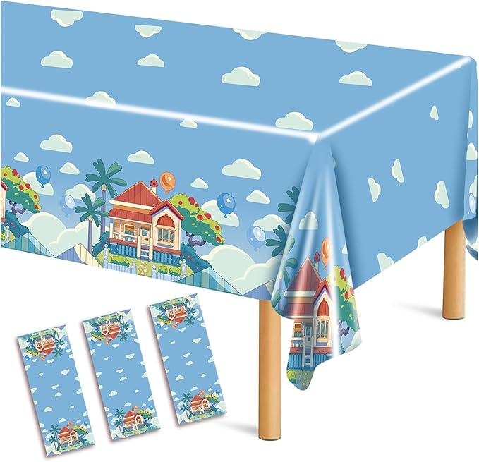 3 Pack Blue Dog Birthday Party Supplies, Blue Party Decorations Tablecloth Happy Birthday Decor Table Cover