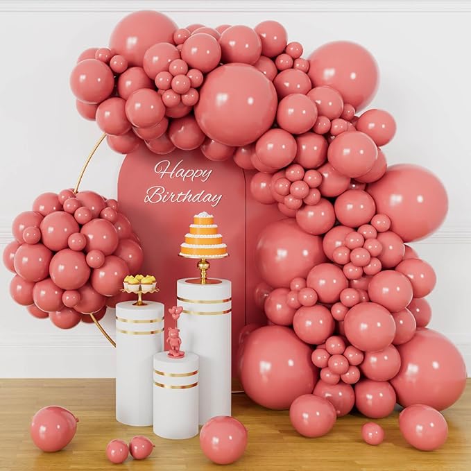 134Pcs Dusty Pink Balloons Different Sizes 5 10 12 18 Inch Retro Pink Latex Balloon for Birthday Wedding Baby Shower.