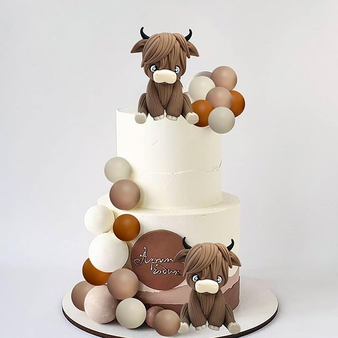 JeVenis Two Highland Cow Cake Decorations Cake Topper Highland Cow Party Favors For Highland Cow Baby Shower Party Birthday Party Supplies