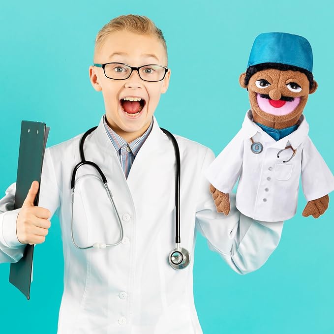 Role Play Hand Puppets Hand Plush Chef Doctor Fireman Pirate Detective Athlete Nurse Worker Hand Puppet Toys Puppets for Kids Storytelling Imaginative Pretend Play Teaching Preschool(Doctor)