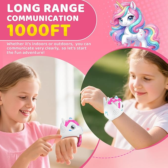 Unicorn Walkie Talkies for Kids, 2 Pack Camping Unicorn Outdoor Toys for Girls Age 3-12 Year Old, 3 Channel Toy Birthday Gifts Easter Halloween Christmas Stocking Stuffers