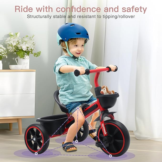 Kids Tricycle with Colorful LED Lights for Toddlers 1-3 Years, Stable 3-Wheel Design & Storage Basket for Fun Indoor Outdoor Ride, Gift for Baby Boy Girl