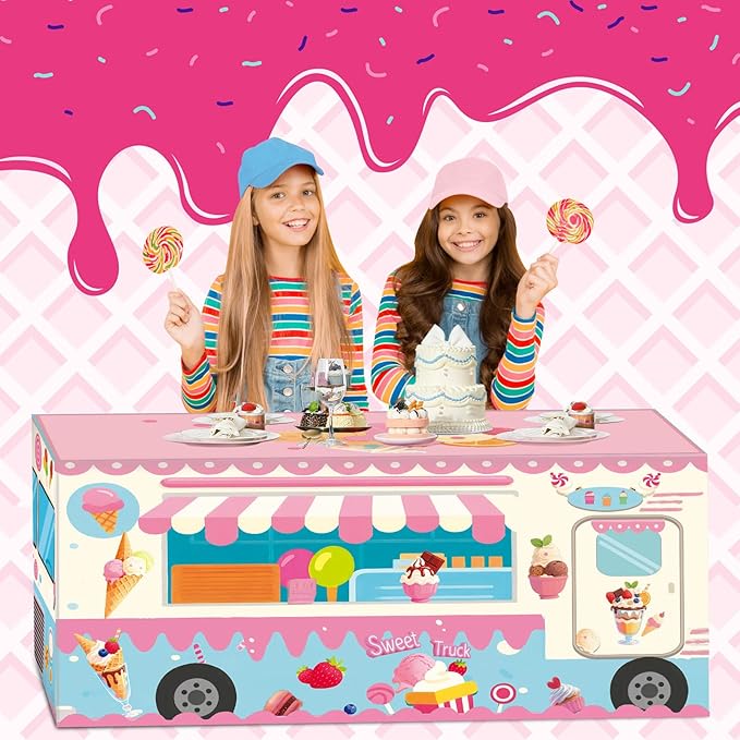 Oudain 6 ft Ice Cream Tablecloth Ice Cream Social Party Supplies Summer Decoration Sweet Dessert Cart Tablecloth 72 x 30 Inch Rectangle Table Cover for Birthday Baby Shower Party Supplies