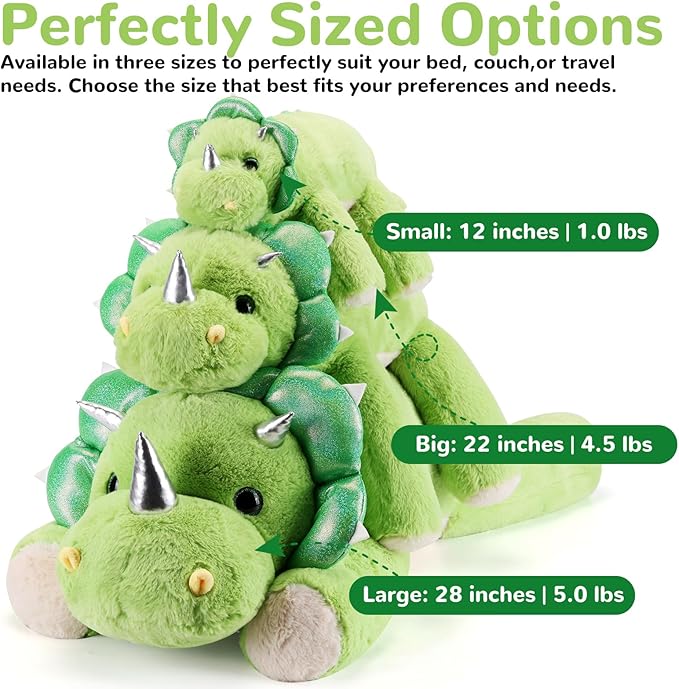 Triceratops Weighted Stuffed Animals - 28 Inch 5.0 Pounds Weighted Plushies Dinosaur Stuffed Animal - Large Dino Plush Pillow - Cute Plush Toy Gifts for Kids & Adults (28" 5.0 lbs)