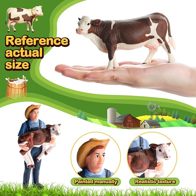 Zomiboo 17 Pcs Cow Toys Figurine Corral Fence Toys Realistic Farm Figures Barn Animals Plastic Cow Farm Figurine Gift Keepers Animal Figurines for Preschool Educational Christmas Decorations