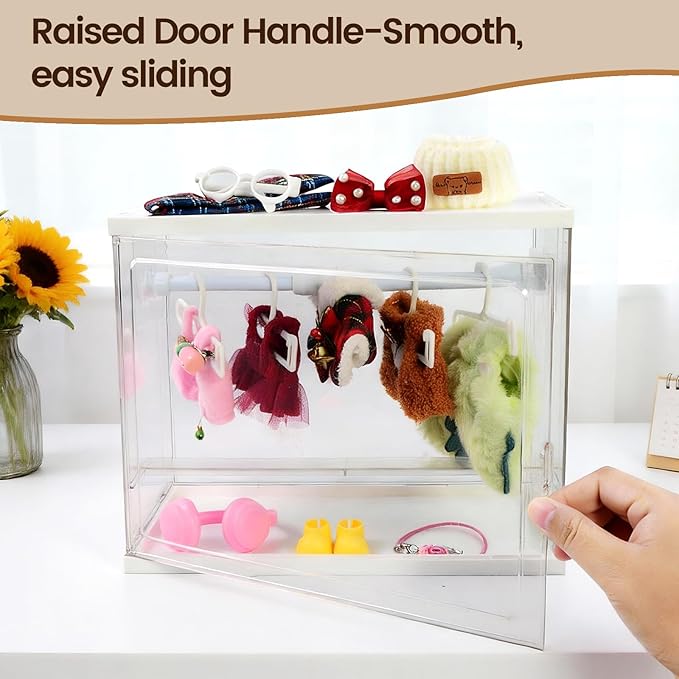 Clear Doll Wardrobe Storage Box Compatible with Labubu 15/17cm Doll Clothes & Accessories, Clear Display Box Shelf, Includes 10 Hangers, 1 Rod & 2 Supports, Stackable