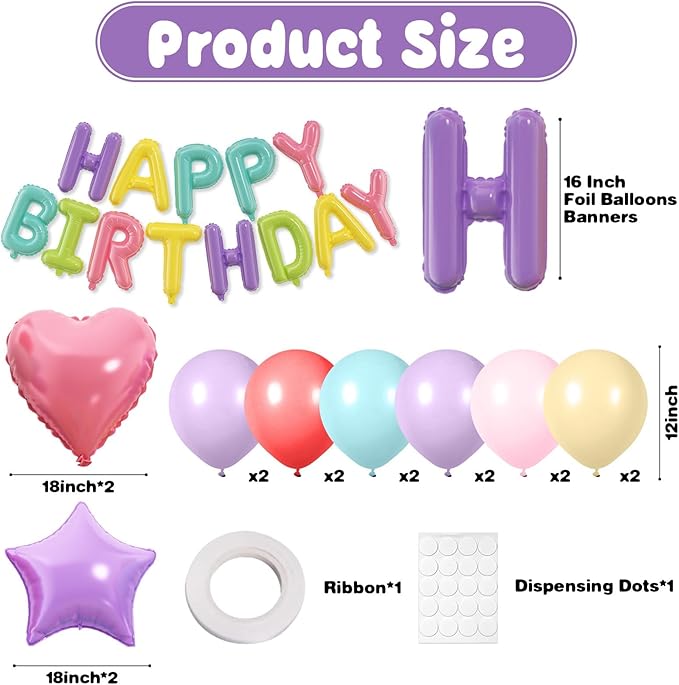 29PC Pastel Rainbow Happy Birthday Balloon Banner,16 Inch Foil Letters Letter Banner Sign, Macaron Colorful Latex Balloons 18 Inch Star Heart Foil Balloon for Women Girls Party Decor