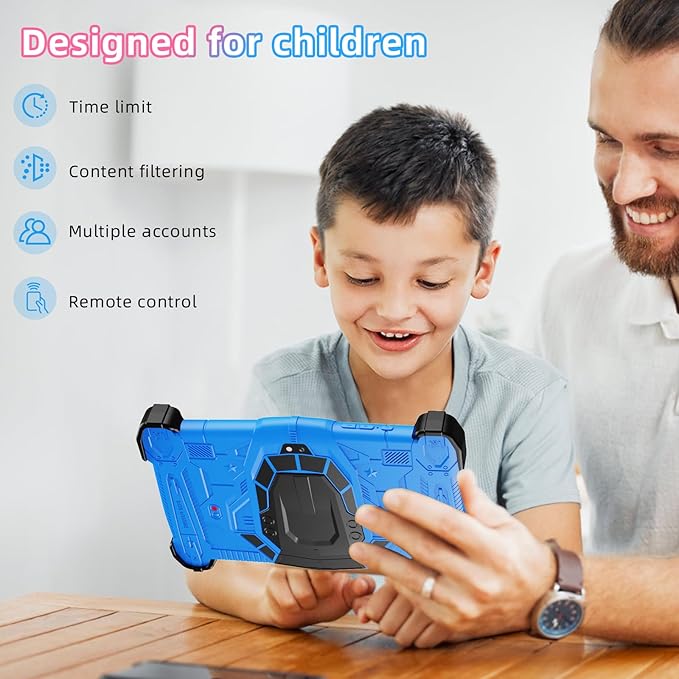 Kids Tablet 7 inch with Shockproof Case for Child 3-10, Educational Learning Toddler Tablet Android 14, 10GB RAM+64GB ROM, Parental Controls, Google Play YouTube, Gift for Boy Girl（Blue）
