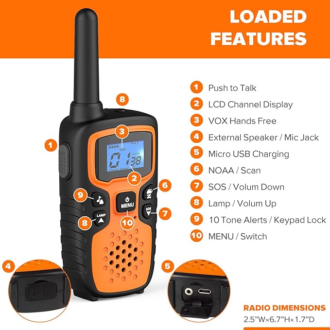 Wishouse Walkie Talkies for Kids Adults Rechargeable Long Range,Family Walky Talky,Outdoor Camping Games Indoor Toys Birthday Xmas Gift for Boys Girls Children 6 Pack