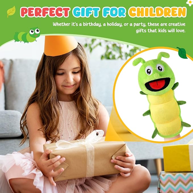 Animal Hand Puppets 11 Inch Insect Plush Ladybug Ant Dragonfly Caterpillar Puppet Toys Role-Play Puppets for Kids Storytelling Imaginative Pretend Play Teaching Preschool(Caterpillar)