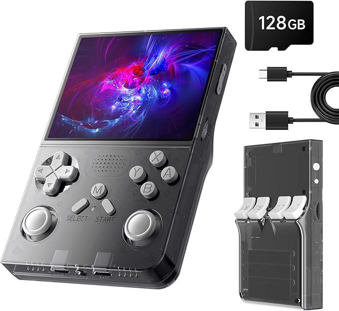 R40 Retro Handheld Game Console - Open Source System,3.5" IPS Screen, 18,000+ Classic Games, 128G TF Card, 3000mAh Battery, Portable Gaming Player for Travel, Retro Gaming Console, Black