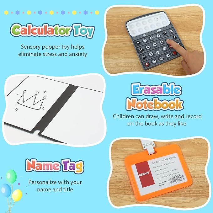 XIAPIA 10 Pcs Pretend Play Home Office Toys, Pretend Play for Toddlers 3-5-7, Pretend Play Sets with Kids Laptop, Pop-Up Calculator, Notebook, Watch, Coffee & Plant, Birthday Gift for 3 4 5 6 7 Year