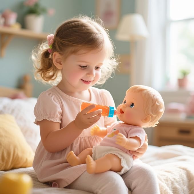 6 Pcs Baby Doll Accessories, 4 Doll Diapers for 14-18 Inch Doll, Magic Disappearing Milk & Juice Bottles with Toy Pacifier for Reborn Baby Doll Diapers and Feeding Bottle Toys Reusable