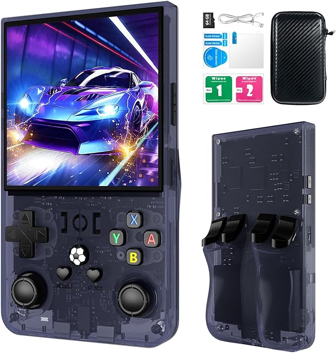 DVJQSN R36MAX Retro Handheld Game Console, 4.0 Inch Screen, 64GB, 18000+ Games, Linux System, 4000mAh Battery (Gray, 64, GB)