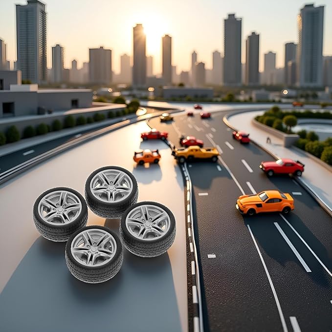 4 Pcs Toy Car Black Tires,48mm Simulation Rubber Wheel Tire Wheel Toy Model DIY RC Spare Parts Easy Installation Small in Size,Tire and Wheel Sets,Remote and App Controlled Vehicles and Parts