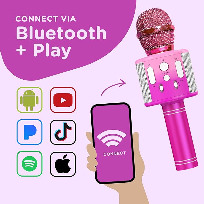 Move2Play, Kids Karaoke Microphone | Includes Stickers & Bluetooth | Kids Birthday Gift | Toy for All Ages 2, 3, 4, 5, 6+ Year Old Girls, Boys & Toddlers (Pink/Purple)