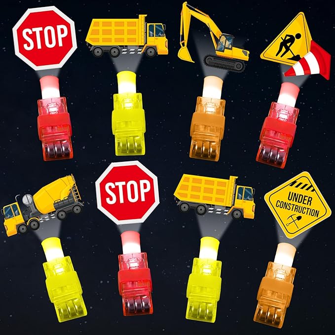 36 PCS Construction Party Favors Traffic Zone LED Light Up Finger Lights, Glow in the Dark Vehicles Party Finger Light Bulk for Chriatmas Goodie Treat Bags Stuffers Dump Truck Birthday Party Supplies